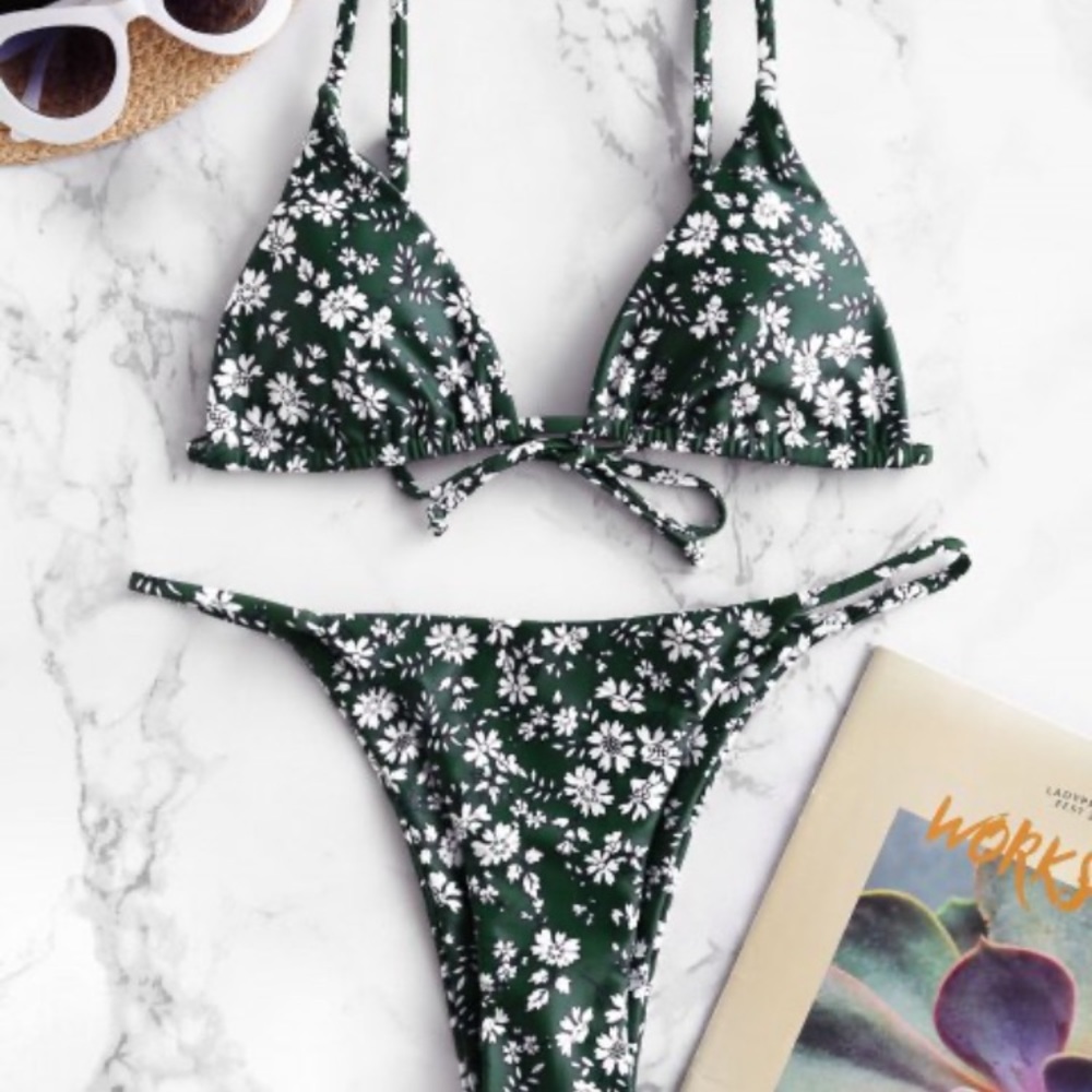 Zaful Green Floral Bikini